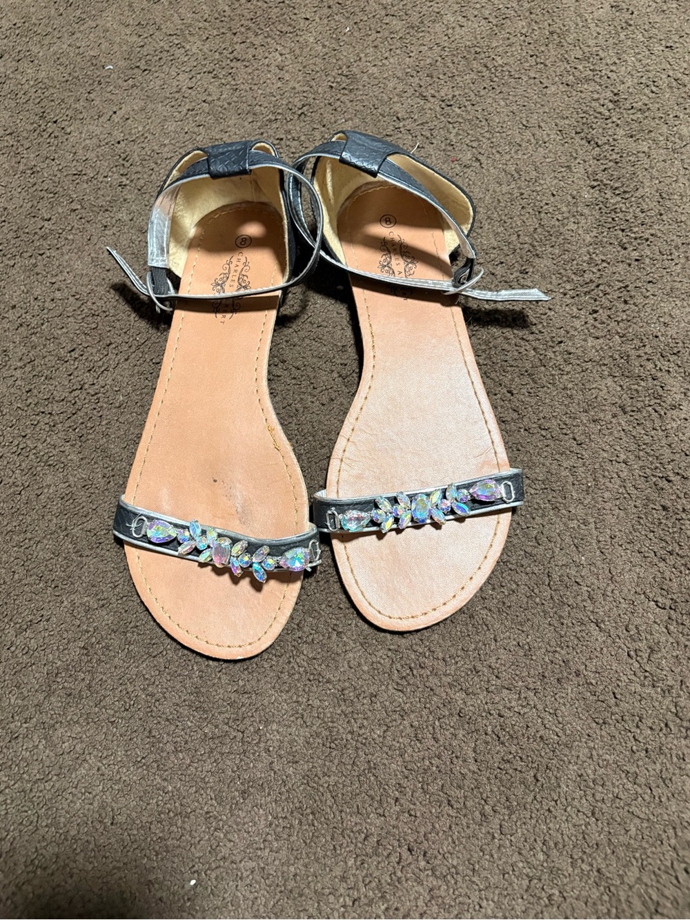 Target Women's Metallic Silver Jewel-Embellished Flat Sandals